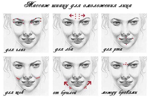Схема точек массажа Шиацу для лица